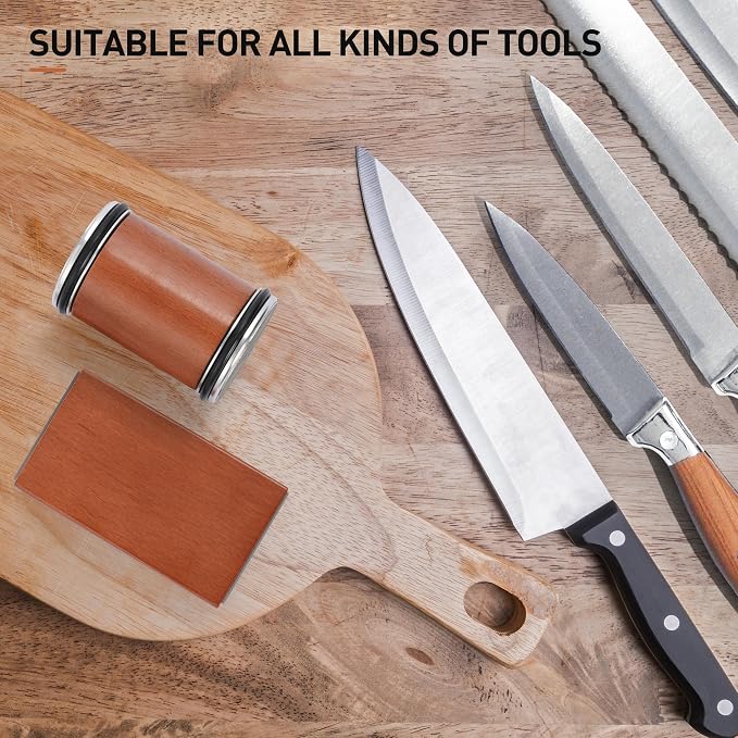 Rengue Rolling Knife Sharpener Kit, Diamond Coated Tool with N52 Super Magnetic 15° to 20° Angles Beech Wood Base 400/1000 Grit Grinding for Kitchen Knives Any Steel Hardness