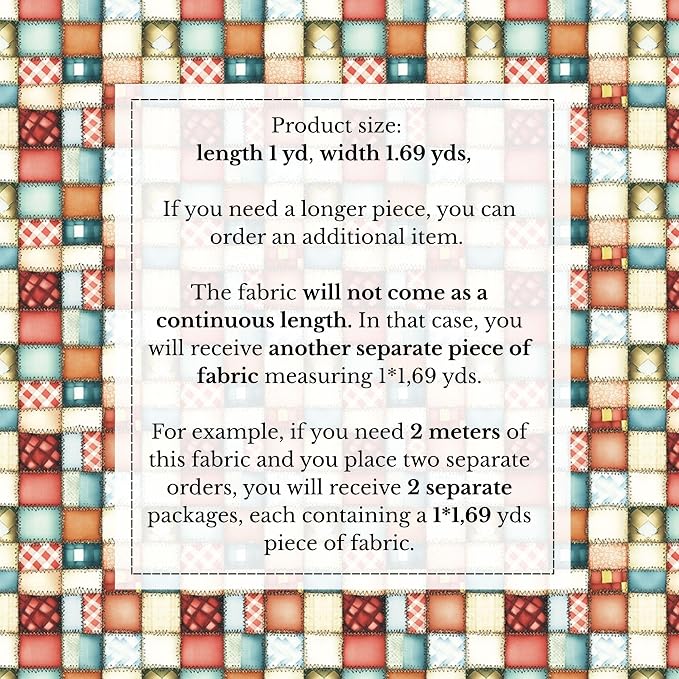 100% Cotton Fabric by the Yard – Turkish Quality Quilting & Sewing Fabric, 1 Yard x 1.69 Yards Wide, Patchwork Cotton for Crafts