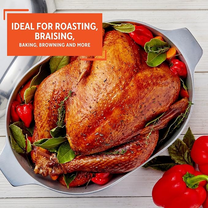 IMUSA 13in Cajun Cast Aluminum Oval Roaster with Lid, Durable Baking and Roasting Pan for Chicken, Meats, and Traditional Cooking (Pack of 2)