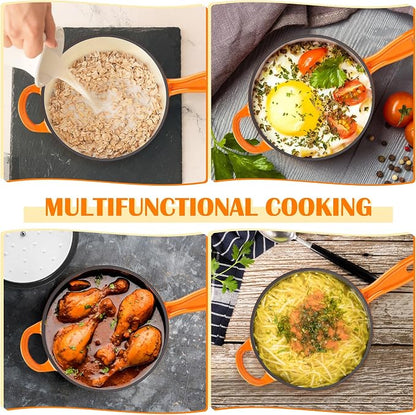 E-far Enameled Cast Iron Sauce Pan, 2 Quart Dutch Oven Saucepan with Lid, Small Sauce Pot for Cooking, Boiling, Healthy & Non Toxic, Induction & Oven Safe, Orange
