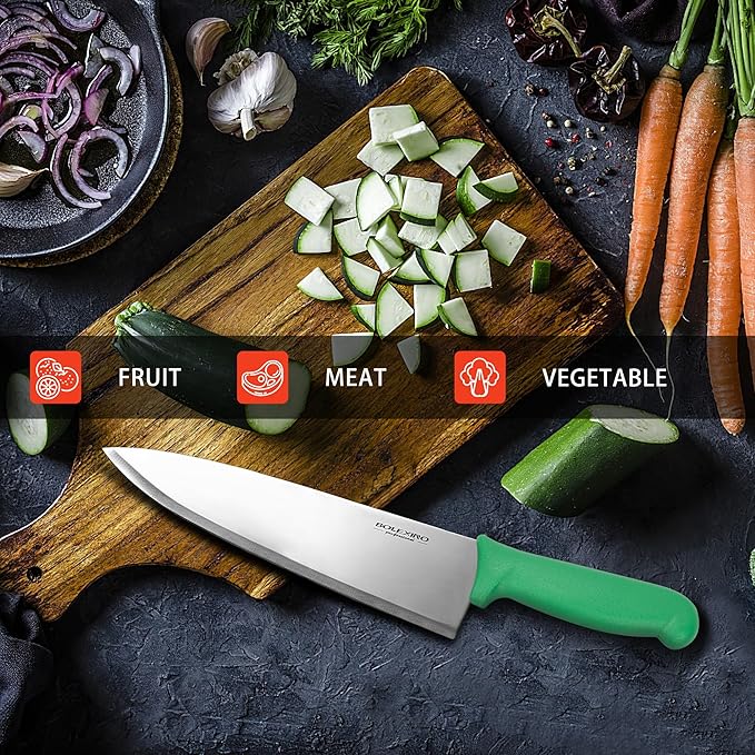 8 inch Japanese High Carbon Stainless Steel Chef Knife, Professional Extra Sharp Wide Cook Knife with Non-slip Ergonomic Handle, for Kitchen Home Restaurant