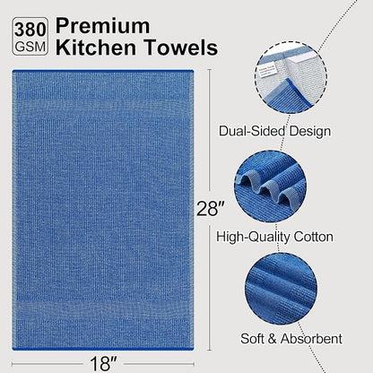 Mordimy Premium Kitchen Towels 8 Pack (18 x 28 Inches, Blueberry), Large Cotton Kitchen Hand Towel, Flat & Terry Dish Towels for Drying Dishes, Super Absorbent Tea Dishtowels Set with Hanging Loop