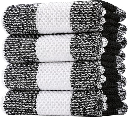 Homaxy 100% Cotton Waffle Weave Check Plaid Kitchen Towels, 20 x 28 Inches, Super Soft and Absorbent Dish Towels for Drying Dishes, 4-Pack, White & Black