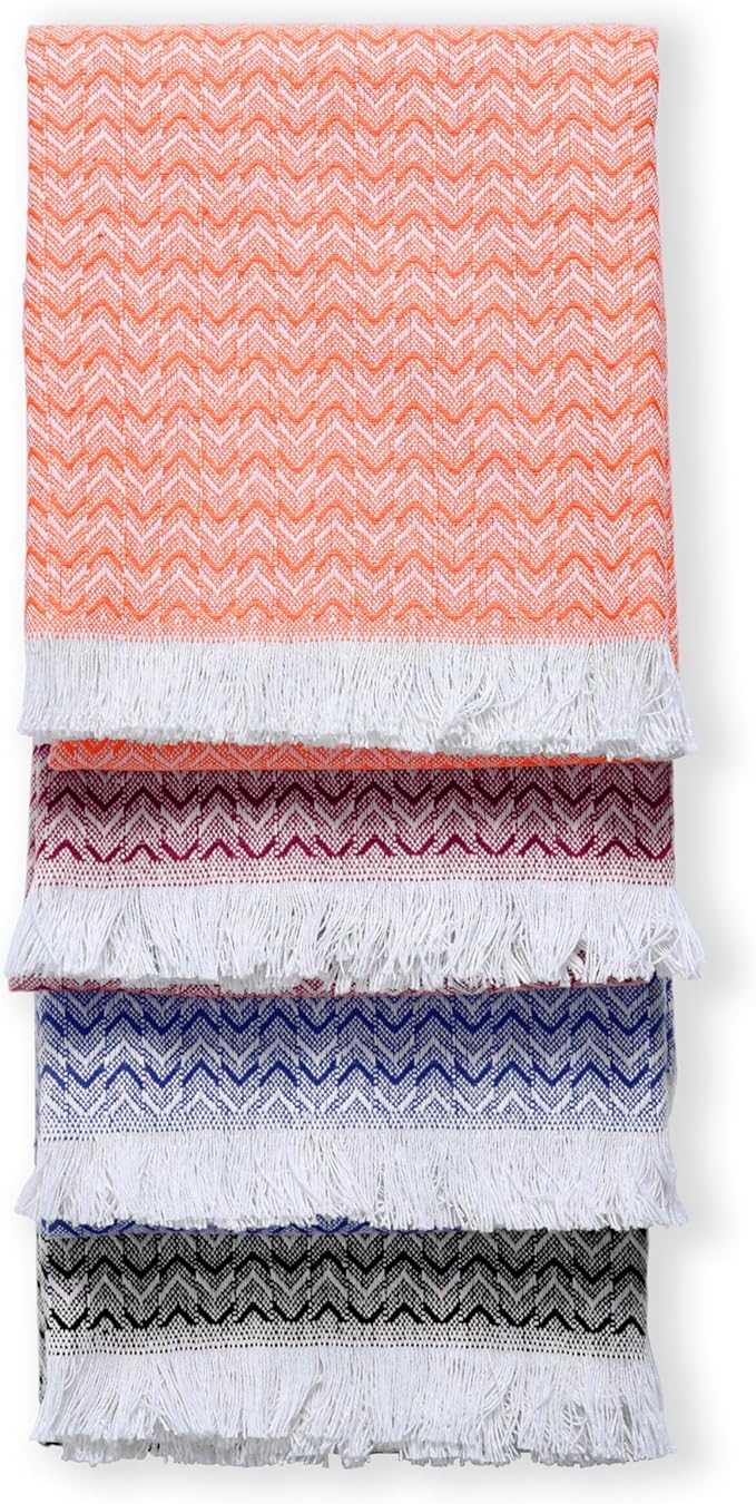 TWINY threads Dish Towel Chevron Design Assorted Colors, Premium Large 100% Cotton Kitchen Linen Set, Quick Drying Absorbent Wash Rags, Reusable Washable for Daily Cleaning, 4 Pack, 16 x26 Inch