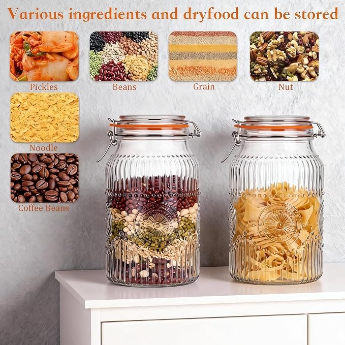 Amzcku Wide Mouth Vintage Mason Jars with Airtight Lid 128oz 1 Gallon, Canister Gallon Jars for Kitchen Storage - for Coffee, Sugar, Beans 2 Pack