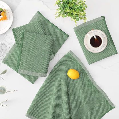 Mordimy Premium Kitchen Towels 6 Pack (18 x 28 Inches, Grass Green), Large Cotton Kitchen Hand Towel, Flat & Terry Dish Towels for Drying Dishes, Super Absorbent Tea Dishtowels Set with Hanging Loop