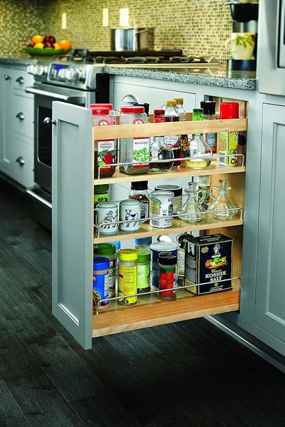 Rev-A-Shelf Maple Pullout Organizer w/Blum Soft-Close for Base Cabinets, Full Extension Slides & Adjustable Shelves, Min Opening Width of 8.5", 448-BCSC-8C