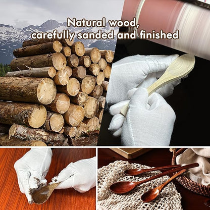 6pcs 9in Wooden Spoons, Soup Spoons Set, Long Handle Wooden Utensils for Cooking, Tasting, Serving, Stirring and Mixing (6pcs 9in)