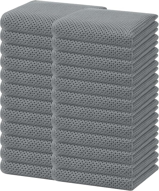 Homaxy 100% Cotton Waffle Weave Kitchen Dish Towels, Ultra Soft Absorbent Quick Drying Cleaning Towel, 13 x 28 Inches, 24-Pack, Grey