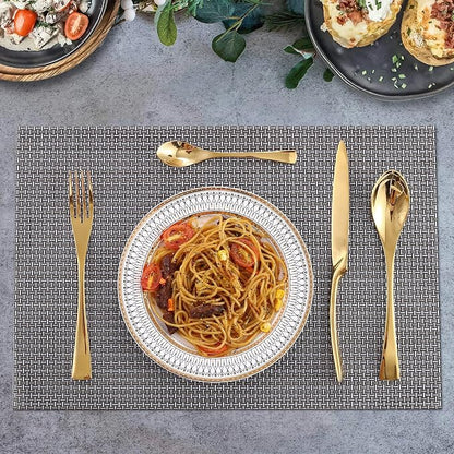 Lemeya 24 Pieces Gold Silverware Set for 6,Heavy Duty 18/10 Stainless Steel Flatware Set with Forged Stand Knife,Modern Cutlery Utensil Set,Mirror Polished,Dishwasher Safe