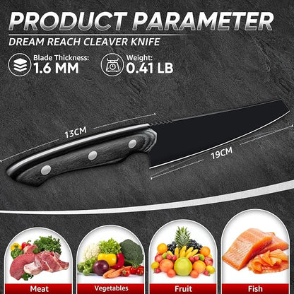 Dream Reach Kiritsuke Chef Knife - High Carbon Steel Sharp Kitchen Knife with Full Tang Handle, Hand Forged Black Cooking Knives for Birthday Mother Father Gift