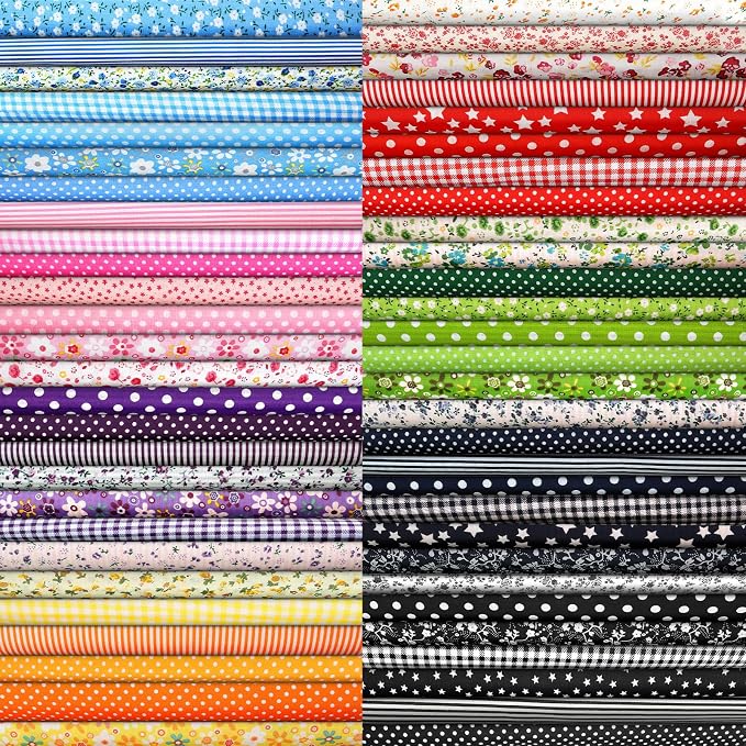 Ainiv 56pcs Fabric Bundles Squares, 9.8"x9.8" 100% Cotton Quilting Fabric Bundles, Precut Multi-Color and Different Pattern for Patchwork, Quilting, Sewing, DIY Crafts, Mask