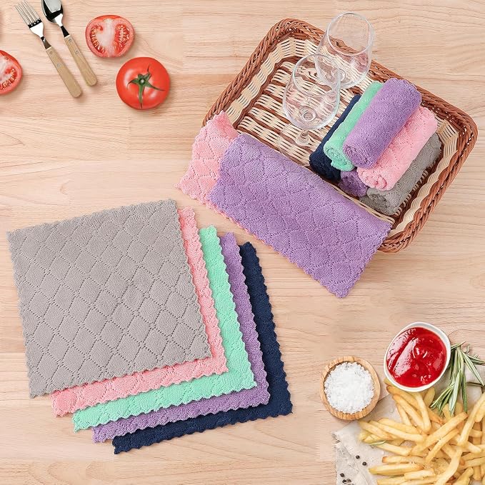 Homaxy 12 Pack Kitchen Dish Cloths (10 x 10 Inches, Pink), Super Soft and Absorbent Coral Velvet Dish Towels, Nonstick Oil Fast Drying Microfiber Cleaning Cloth, No Lint Household Dishcloths