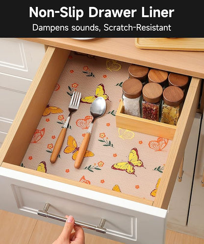 Cooyes Shelf & Drawer Liner for Kitchen Cabinets Non-Adhesive, Waterproof and Washable EVA Shelf Paper, Protect & Decorate Dresser, Bathroom, and Cupboards (Colorful Butterfly, 17.7" W x 78.7" L)