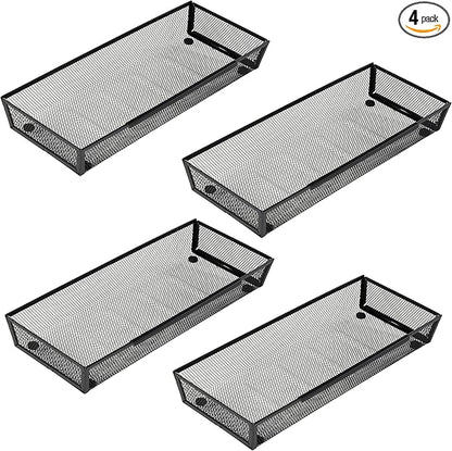 Mesh Tray Silverware Drawer Organizer Utensil Cutlery Tray Office Supplies Organizer for Flatware, Knives,Home,Office, School,Bedroom 15X6'' Black