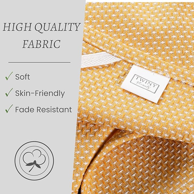 TWINY threads 4-Pack Kitchen Towels, 100% Cotton Dotted Weave, 18x28 Inch, Soft & Absorbent Wash Cloths Set with Hanging Loop, Washable and Reusable Dishcloths for Cooking, Cleaning - Mustard Yellow