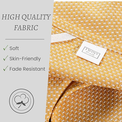 TWINY threads 4-Pack Kitchen Towels, 100% Cotton Dotted Weave, 18x28 Inch, Soft & Absorbent Wash Cloths Set with Hanging Loop, Washable and Reusable Dishcloths for Cooking, Cleaning - Mustard Yellow