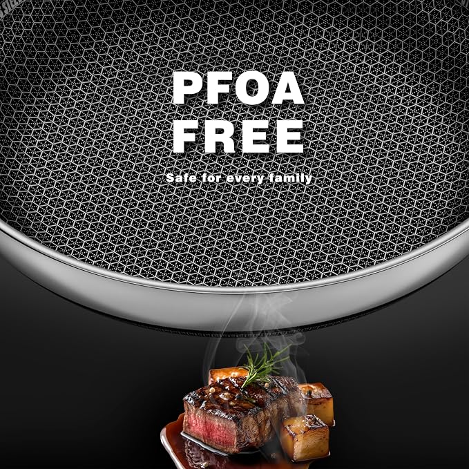Non Stick Frying Pans, Stainless Steel Pans Tri-Ply Frying Pan with Lid, Non-Toxic PFAS PFOA PTFE Free, Metal Utensil Dishwasher & Oven Safe Induction Compatible (9-inch)