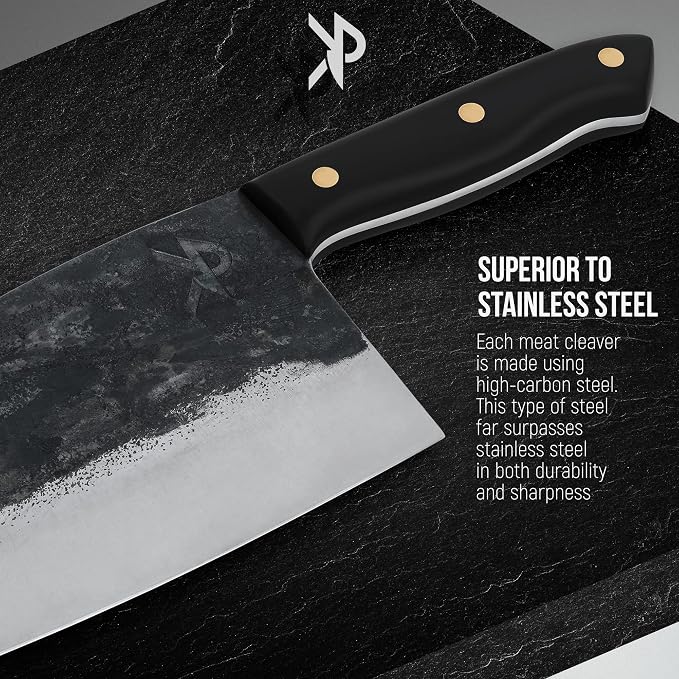 Kitchen perfection Handmade Meat Cleaver Knife for Meat Cutting - Professional 7" Serbian Chef Knife Made of High Carbon Steel Hand Sharpen Butcher Knife with Leather Sheath, Unique Gifts for Men