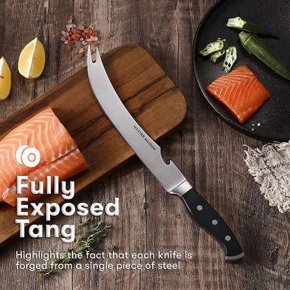 Master Maison 9" Professional Stainless Steel Scimitar Knife Set with Dual Sharpener, Knife Sheath - Professional Knife Set- Sharp Butcher Knife, Meat Knife, Kitchen Knife - Perfect for Meat Cutting