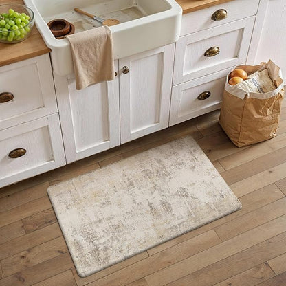Kitchen Mats for Floor Set of 2 Anti Fatigue Waterproof Kitchen Rug Beige Grey Abstract Cushioned Non-Slip Kitchen Mats Comfort Standing Neutral Mat for Sink Laundry Office 17.3"×47"+17.3"×30"