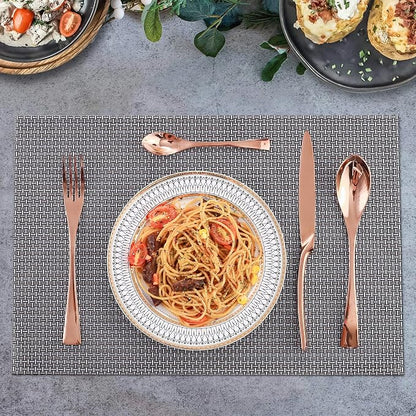 Lemeya 24 Pieces Rose gold Silverware Set for 6,Heavy Duty 18/10 Stainless Steel Flatware Set with Forged Stand Knife,Modern Cutlery Utensil Set,Mirror Polished,Dishwasher Safe