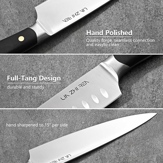 7 Piece Kitchen Knife Block Set, Stainless Steel Knives with Sharpener for Chopping, Dishwasher Safe (Black)