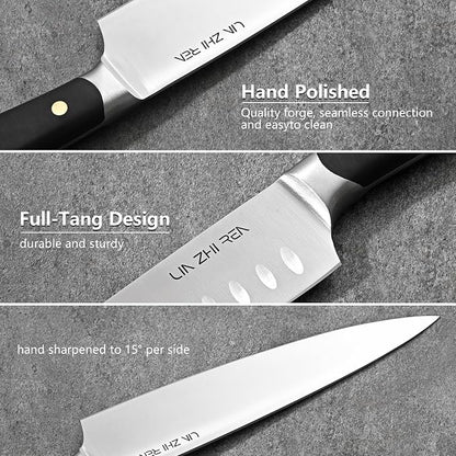 7 Piece Kitchen Knife Block Set, Stainless Steel Knives with Sharpener for Chopping, Dishwasher Safe (Black)
