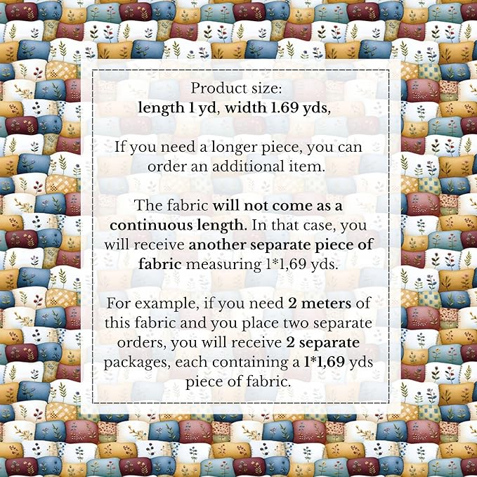 100% Cotton Fabric by the Yard – Turkish Quality Quilting & Sewing Fabric, 1 Yard x 1.69 Yards Wide, Patchwork Cotton for Crafts