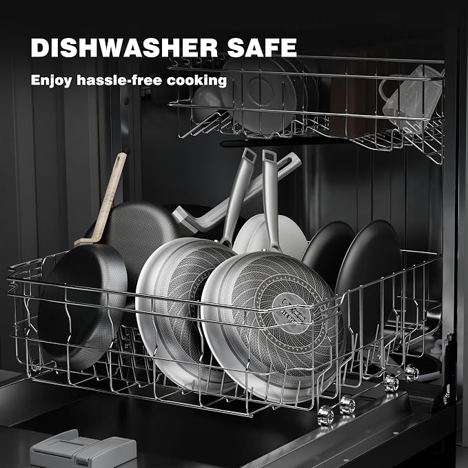 Non Stick Frying Pans, Stainless Steel Pans Tri-Ply Frying Pan with Lid, Non-Toxic PFAS PFOA PTFE Free, Metal Utensil Dishwasher & Oven Safe Induction Compatible (9-inch)