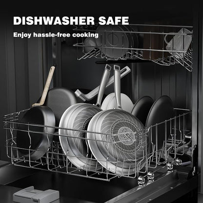 Non Stick Frying Pans, Stainless Steel Pans Tri-Ply Frying Pan with Lid, Non-Toxic PFAS PFOA PTFE Free, Metal Utensil Dishwasher & Oven Safe Induction Compatible (9-inch)