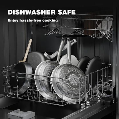 Non Stick Frying Pans Stainless Steel, 12 Inch with Lid, Induction Pan Compatible, Dishwasher Oven Safe, PFOA Free Cooking Pan for Home Chefs Everyday Cooking