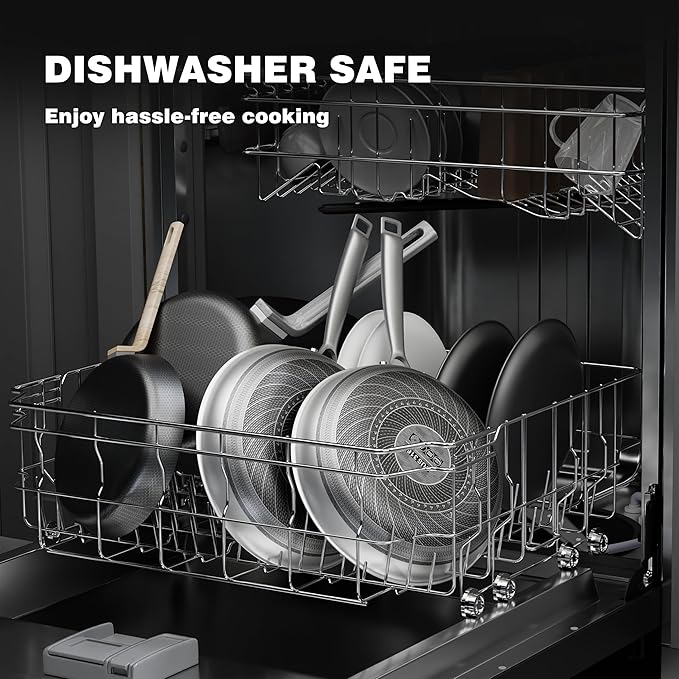 Non Stick Frying Pans, Stainless Steel Pans Tri-Ply Frying Pan with Lid, Non-Toxic PFAS PFOA PTFE Free, Metal Utensil Dishwasher & Oven Safe Induction Compatible (10-inch)