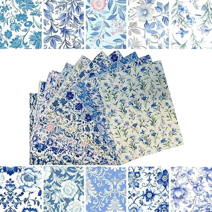 HANPATQUI 200PCS 4 x 4 inch 100% Cotton Fat Quarters Fabric for Sewing and Quilting Bundles Precut Fabric Square for DIY Craft Patchwork-Bluepaisley