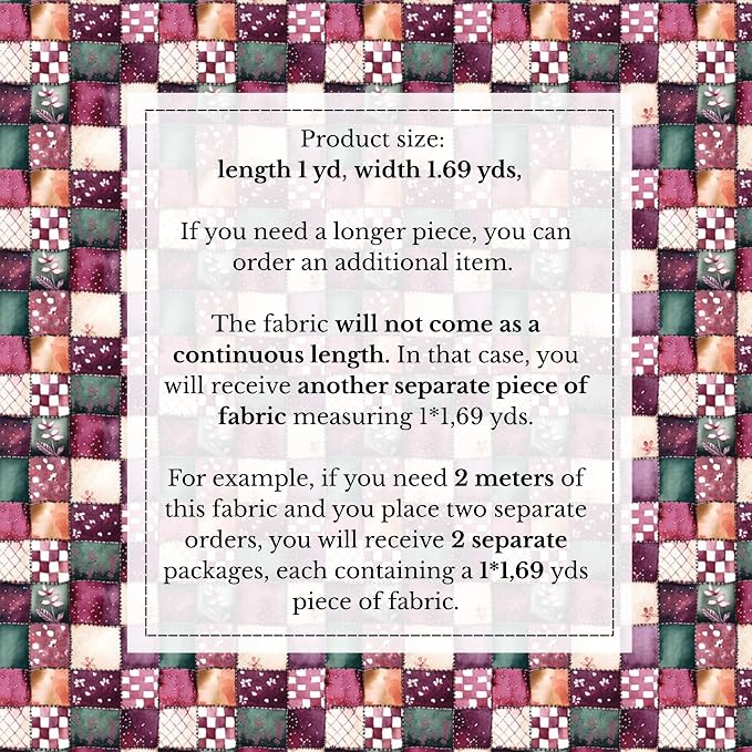 100% Cotton Fabric by the Yard – Turkish Quality Quilting & Sewing Fabric, 1 Yard x 1.69 Yards Wide, Patchwork Cotton for Crafts