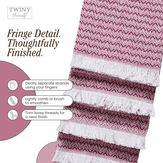 TWINY threads Dish Towel Chevron Pattern, Premium 100% Cotton Kitchen Linen Set, Large Wash Rags for Drying Dishes, Absorbent Quick Drying, Reusable, 12 Pack, 16"x26", Burgundy Wine