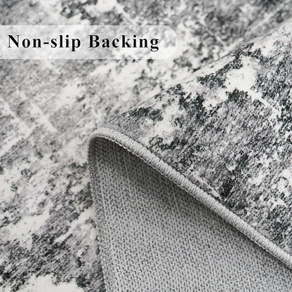 2x6 Abstract Kitchen Runner Rug - Washable Non-Slip Hallway Bedroom Carpet Low Pile Laundry Entryway Rugs with Non Slip Rubber Backing Modern Home Decor Mat for Dining Room Bathroom (2x6 Black/Grey)