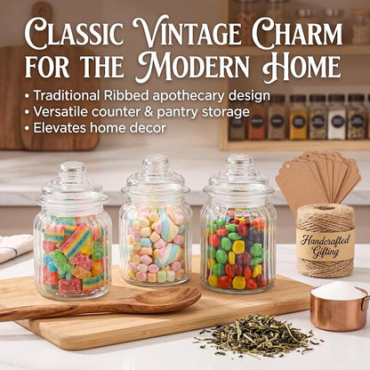 TOPZEA 12 Pack Glass Favor Jars with Airtight Lids, 8 oz Clear Apothecary Jar Decorative Vintage Kitchen Storage Canister for Cookie, Candy, Sugar, Spice, Wedding Easter Favor, Candle, Vertical Ribbed