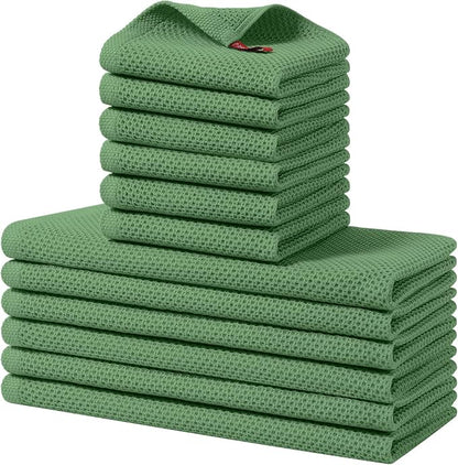Homaxy 100% Cotton Kitchen Towels and Dishcloths Set, 12 x 12 Inches and 13 x 28 Inches, Set of 12 Bulk Kitchen Towels Set, Ultra Soft Absorbent Dish Cloths for Washing Dishes, Grass Green