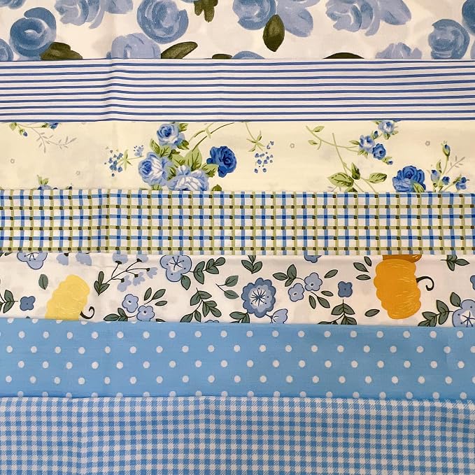 7 pcs 20" x 20" Cotton Fabric DIY Making Supplies Quilting Patchwork Fabric Fat Quarter Bundles DIY for Quilting Cotton Patchwork Cushions (Small Blue Flowers, 20" x 20")