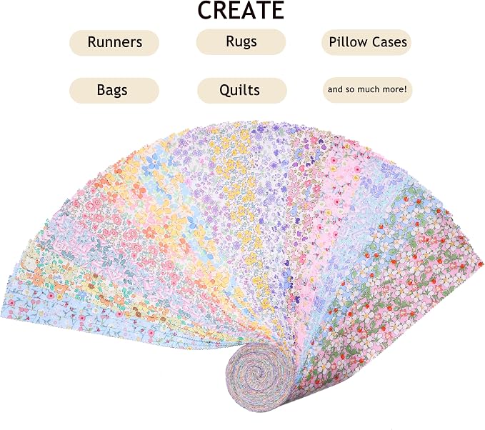Nodsaw Jelly Roll Fabric Strips for Quilting, Crafting, and Sewing, 42 Strip Bundle, Soft Cotton for Blanket, Rug, Upholstery, Home Decor, and Purse Making, Spring Pastel Floral