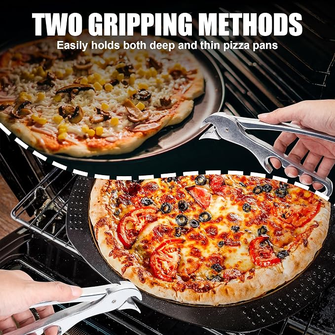 Pan Gripper, Premium Pizza Pan Gripper Aluminium Alloy, Heavy Duty Pizza Pan Tongs Stone Pot Clamp for Lifting Hot Plate, Bowl, Plate, Tray with Food Out from Microwave, Oven, Instant Pot, Air Fryer