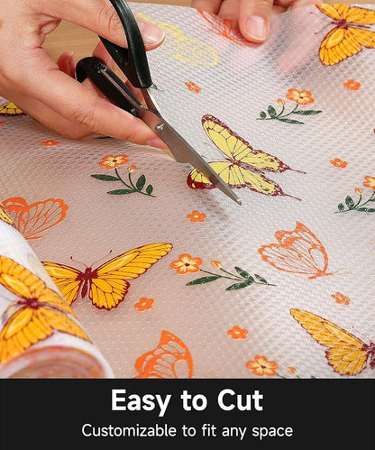 Drawer & Shelf Liner for Kitchen Cabinets Non Adhesive Waterproof Oilproof Easy to Cut Reusable Washable Shelf Paper for Refrigerator, Cupboard, Dresser, Bathroom (Colorful Butterfly, 11.8"W x 360"L)