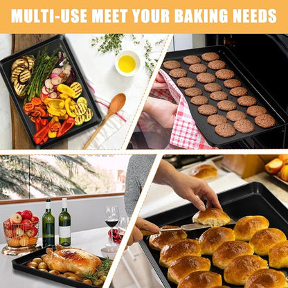 E-far Nonstick Baking Sheet with Rack Set, 16 x 12 x 1 Inch Cookie Sheet Baking Pans with Cooling Racks, Warp Resistant & Heavy-Duty, Non-Toxic & Easy Clean (2 Pans + 2 Racks)