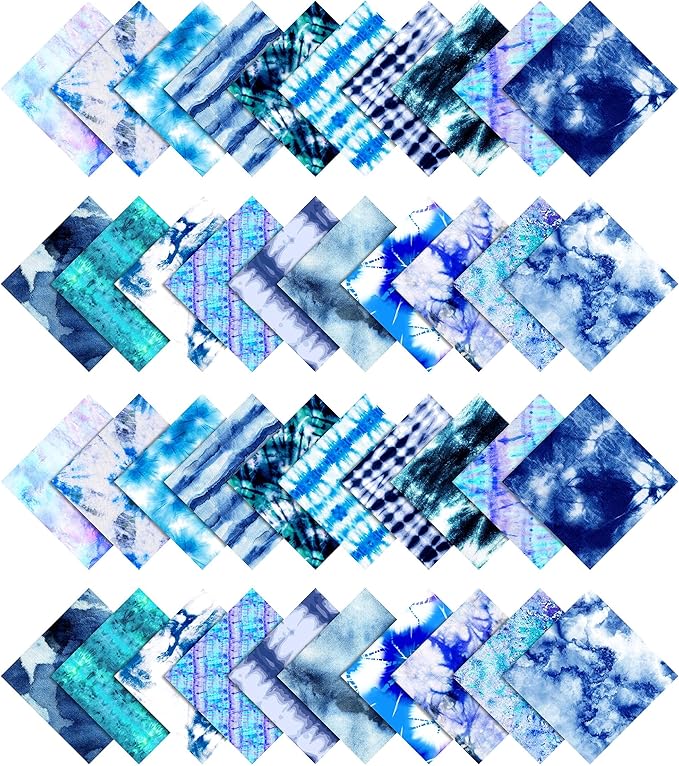 Soimoi Tie Dye Print Precut 5-inch Cotton Fabric Quilting Squares Charm Pack DIY Patchwork Sewing Craft- Blue