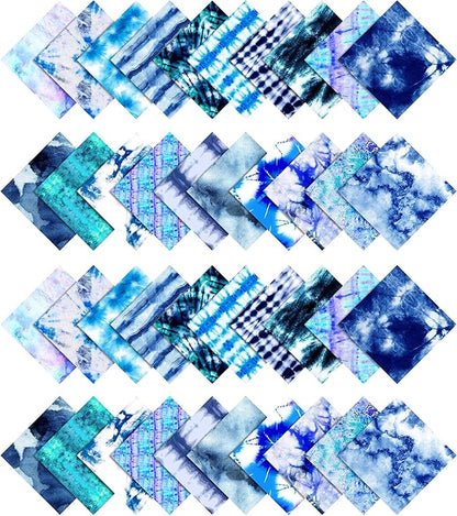 Soimoi Tie Dye Print Precut 5-inch Cotton Fabric Quilting Squares Charm Pack DIY Patchwork Sewing Craft- Blue
