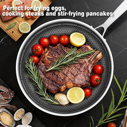Non Stick Frying Pans, Stainless Steel Pans Tri-Ply Frying Pan with Lid, Non-Toxic PFAS PFOA PTFE Free, Metal Utensil Dishwasher & Oven Safe Induction Compatible (10-inch)