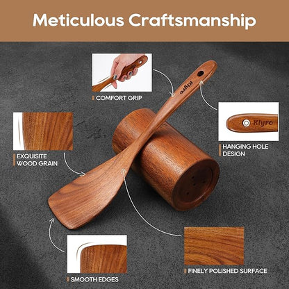 Kitchen Utensils Set, 7 Piece Premium Cooking Utensils Set, Durable Non-Stick Wooden Spoons for Cooking, Kitchen Essentials for New Home