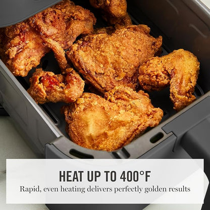 Martha Stewart 6QT Air Fryer, 6-in-1, Bake, Broil, Roast, Air Fry, Dehydrate, Reheat, Ceramic Non-Stick Basket, Crispy Results Fast, 400°F Max Temp, Shake Reminder, Caviar Gray