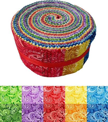 40 Strip Jelly Roll Fabric Strips for Sewing, 100% Cotton Fabric for Quilting Crafting, Precut Bundles, Patchwork Precut Quilt Squares-2.5" x 44" Paisley